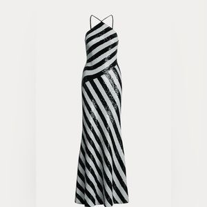 Ralph Lauren Black & White Sequin Halter Gown Size 6